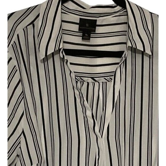 Worthington Woman's XL Black White Striped Blouse Button Front Long Sleeve - Picture 9 of 9